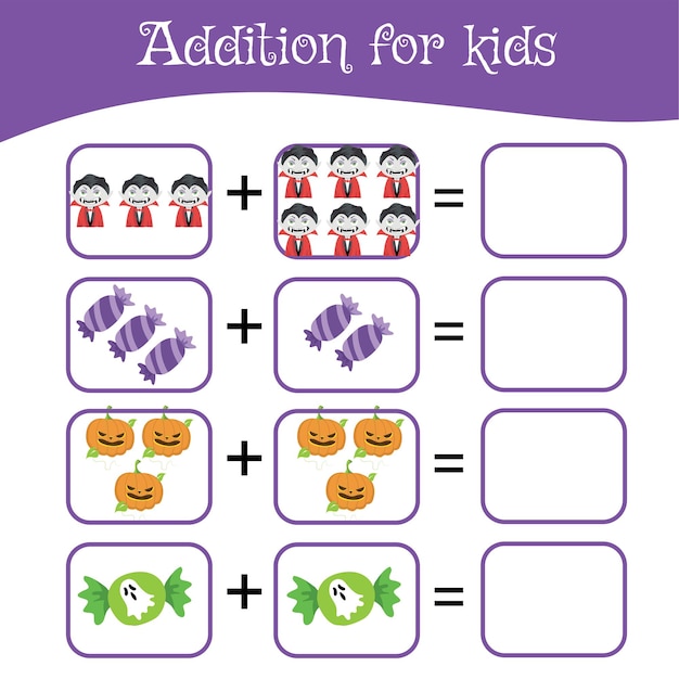 Математический лист для детей дошкольного возраста. Образовательная счетная игра на тему Хэллоуина.