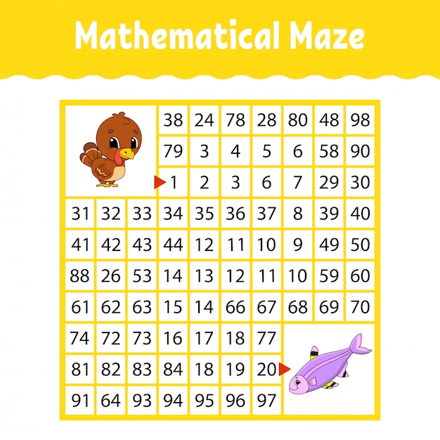 Labirinto quadrato matematico colorato. foglio di lavoro per lo sviluppo dell'istruzione.