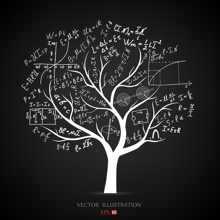Vector mathematical equations and formulas on the tree science