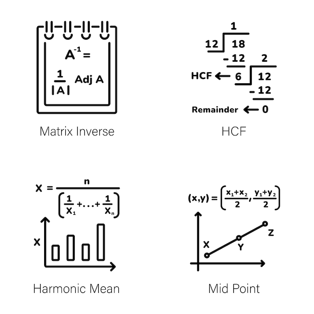 Mathematical Equations Line Style Icons