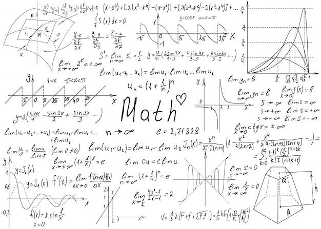 Mathematical formulas drawn by hand on a white chalkboard for the background.