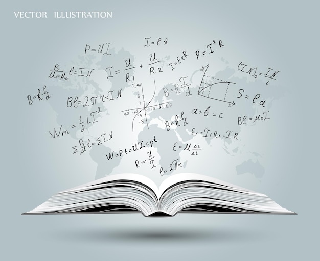 mathematical formulas and graphs on the open book