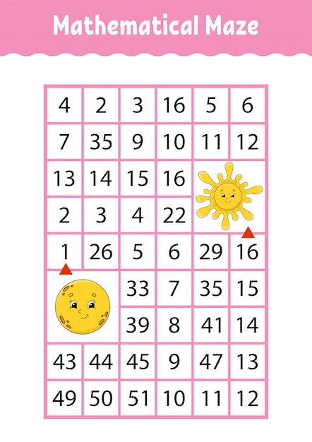 Labirinto matematico, gioco per bambini.