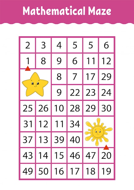 Labirinto matematico, gioco per bambini,