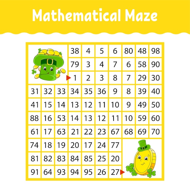 Mathematical square maze education worksheet