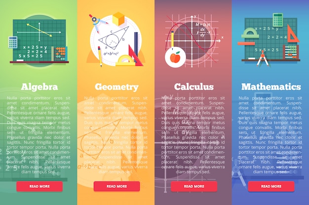 Banner di matematica. concetto di educazione di matematica, algebra, calcolo. composizione layout verticale.