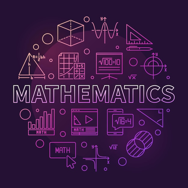 Mathematics concept vector thin line round creative banner Math illustration