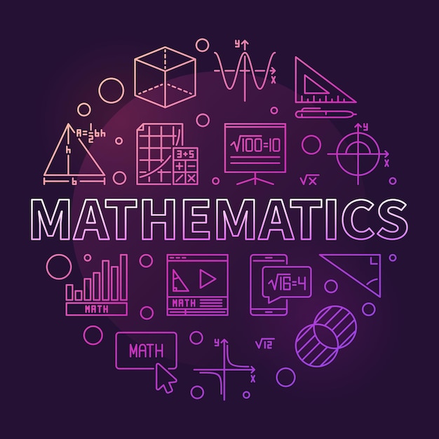 Vector mathematics concept vector thin line round creative banner math illustration