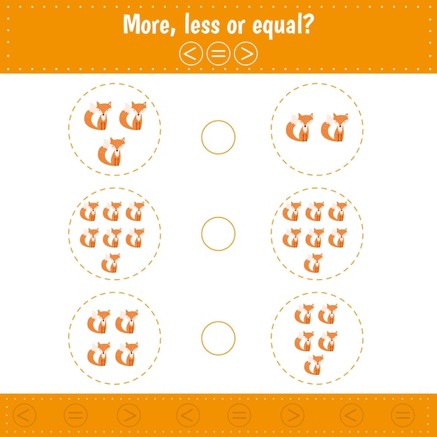 Mathematics educational game More less or equal Fox Animal