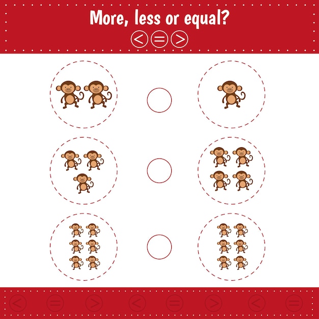 Mathematics educational game More less or equal Monkey Animal