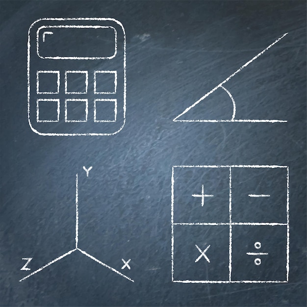 Vector mathematics science icon set on chalkboard