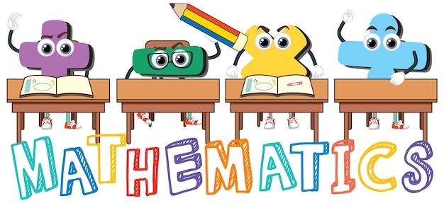 Mathematics word logo in cartoon style