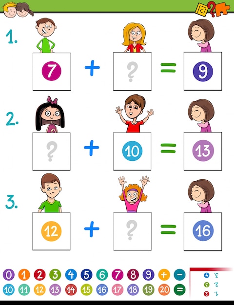 Maths addition educational game with funny kids