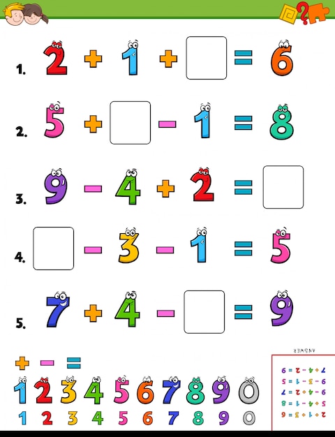 Vector maths calculation educational game for kids