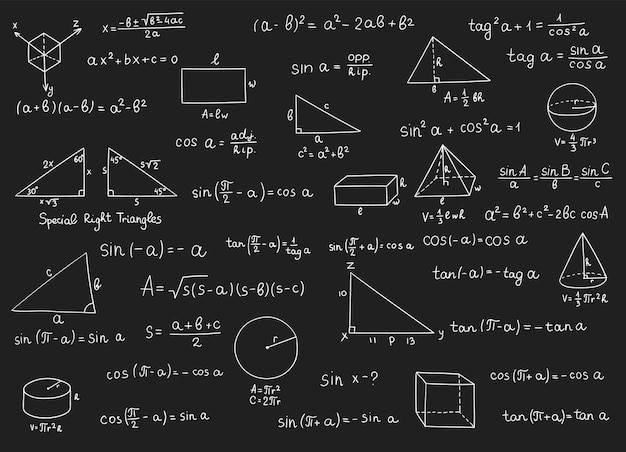 ベクトル 数学落書き 背景バナー本の表紙などの黒板に手描きの数学式 教育業界 学校教育の数学理論