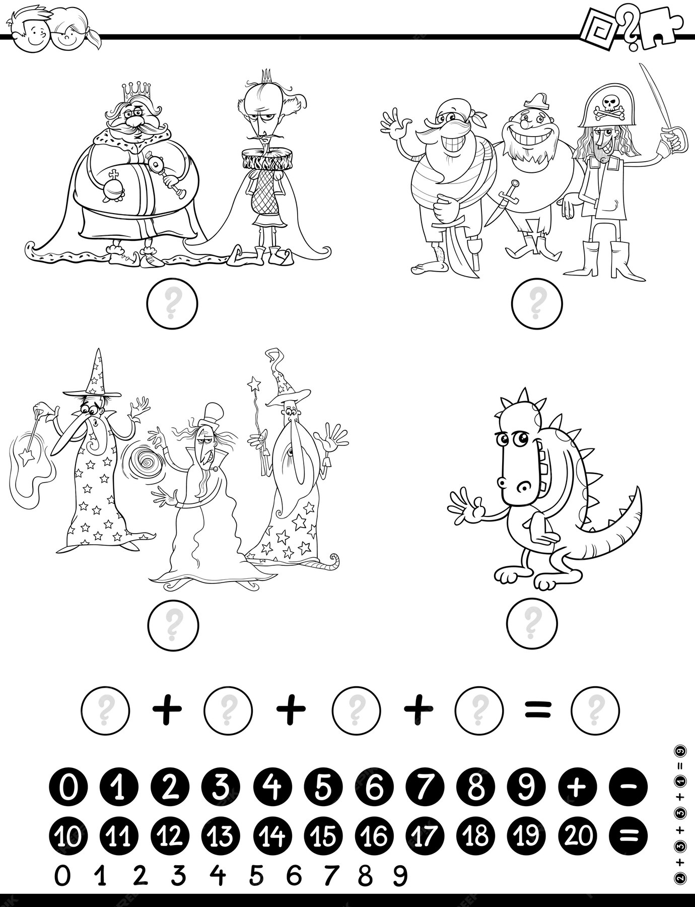 Premium Vector | Maths educational game coloring page