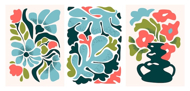 Matisse 추상 꽃 Groovy 추상 꽃 포스터 세트