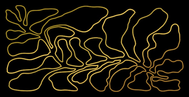 黒地に金色のマティス スタイルの自由奔放に生きる抽象的なポスター現代的なミニマリスト プリント