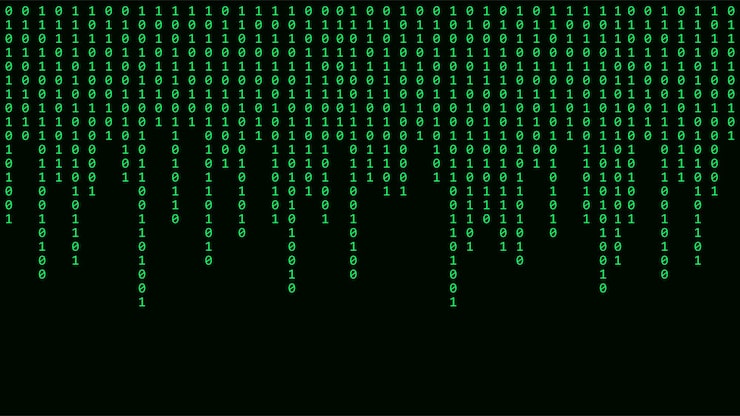 Vector matrix background cyber security with binary code rapidly falling randomly green numbers decoding algorithms hacked software big data visualization