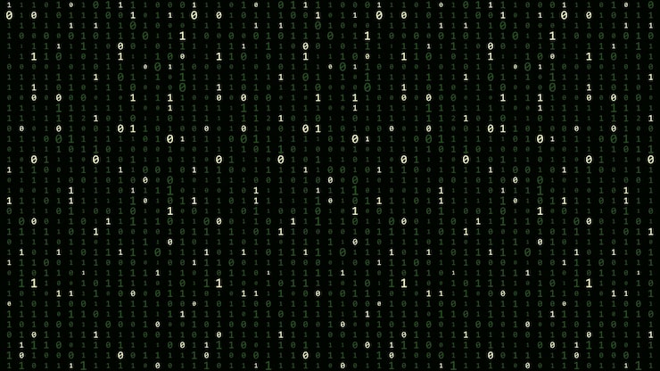 Vector matrix background cyber security with binary code rapidly falling randomly green numbers decoding algorithms hacked software big data visualization