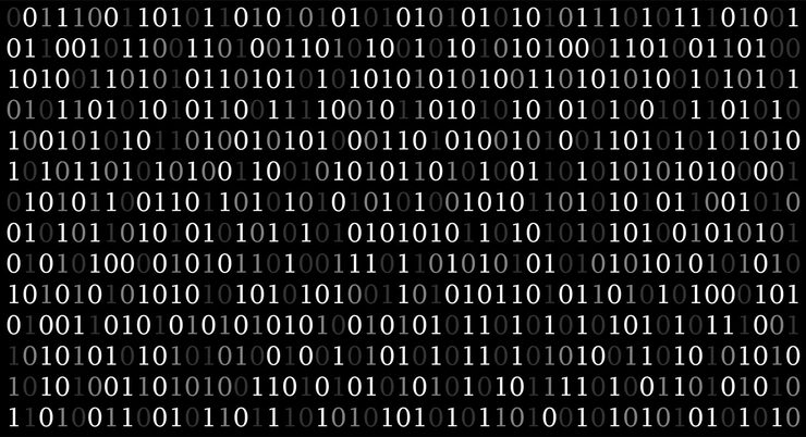 Vector matrix background cyber security with binary code rapidly falling randomly white numbers decoding algorithms hacked software big data visualization