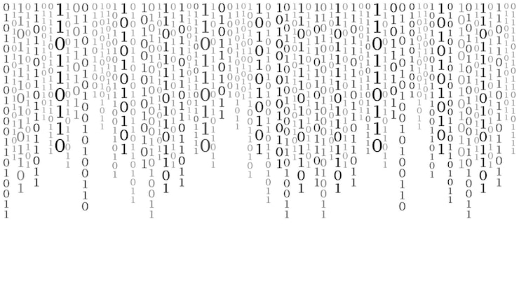 Vector matrix background cyber security with binary code rapidly falling randomly white numbers decoding algorithms hacked software big data visualization