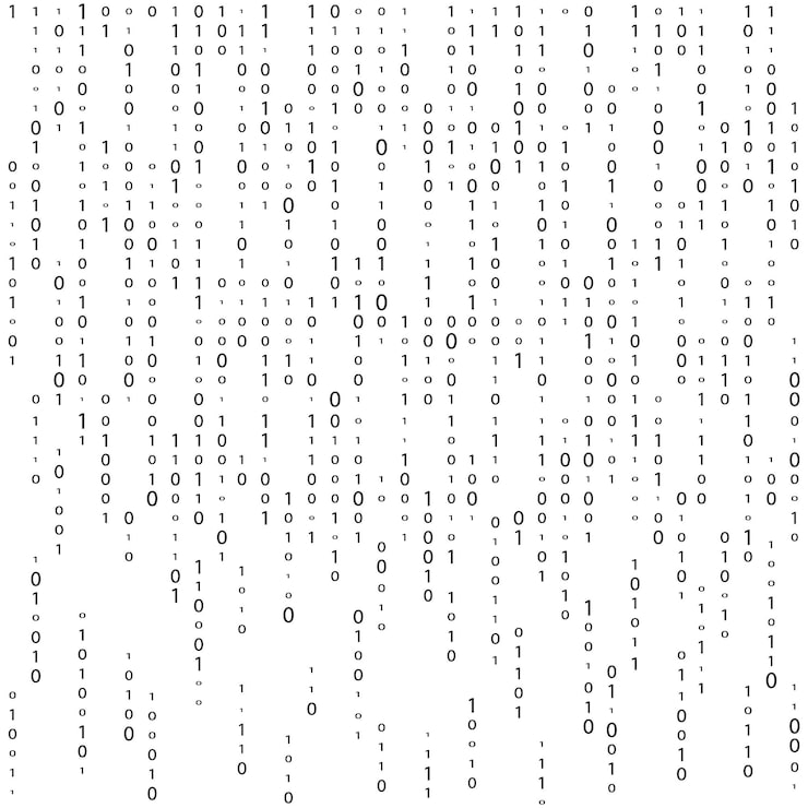 Vector matrix background vector binary code matrix black and white digital background with digits on screen data technology illustration binary computer code coding hacker concept