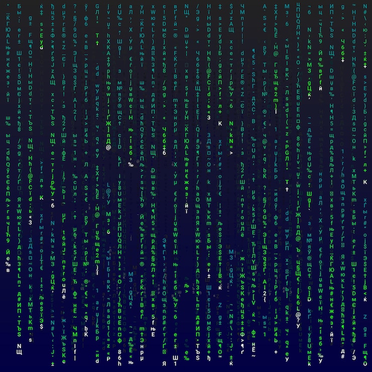 Vector matrix background with the green symbols, vector editable illustration.