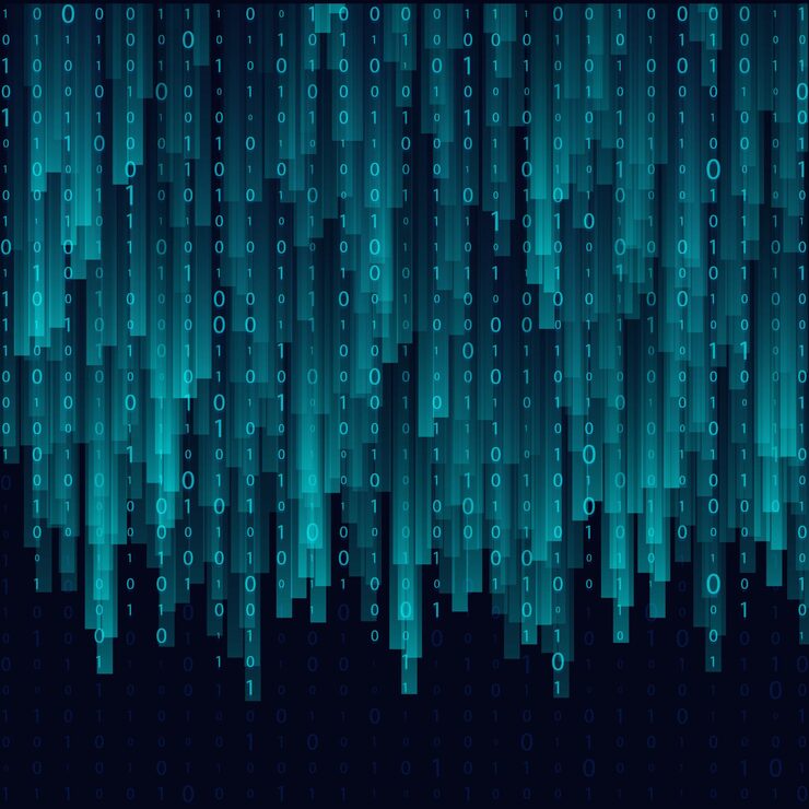 Vector matrix background with numbers on the screen binary code zero one coding data stream binary code