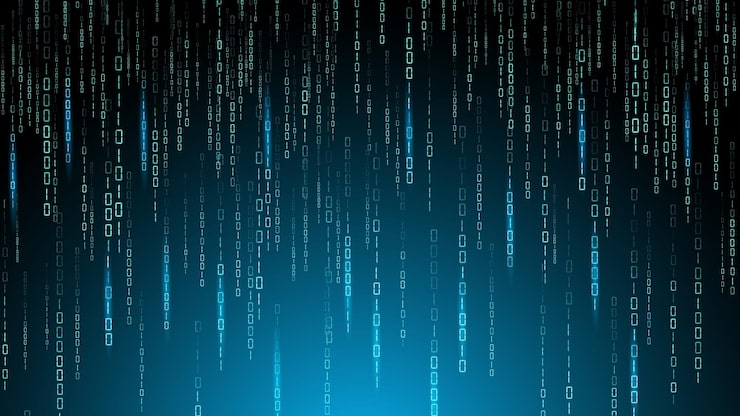 Vector matrix binary code digits encryption one and zero numbers random falling data malware technology software encode digital program backdrop cyber algorithm vector design background