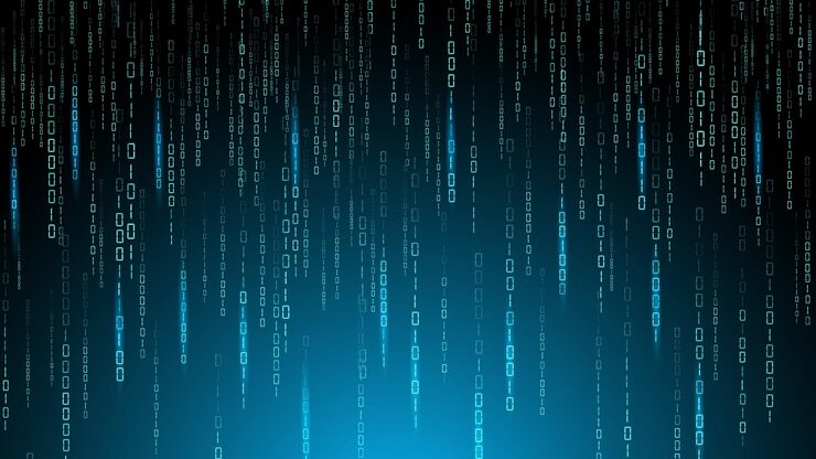 Vector matrix binary code digits encryption one and zero numbers random falling data malware technology software encode digital program backdrop cyber algorithm vector design background