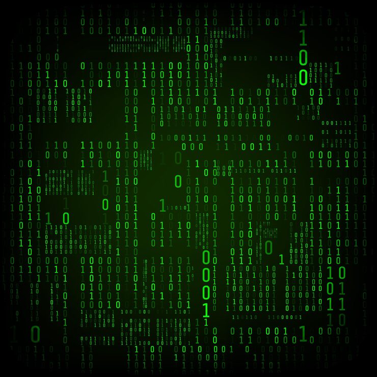 Vector matrix of binary numbers. binary computer code. green digital numbers. futuristic or sci-fi hacker abstraction backdrop. random numbers falling on the dark background. vector illustration