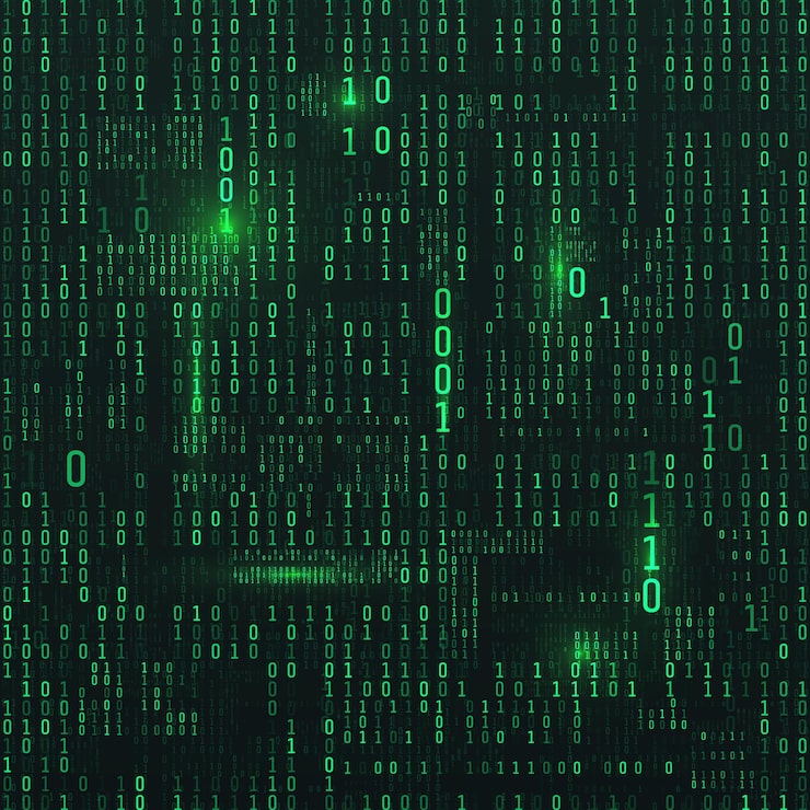 Vector matrix of binary numbers. sci-fi background. binary computer code. green digital numbers. futuristic hacker abstraction backdrop. random numbers falling on the dark background. vector illustration