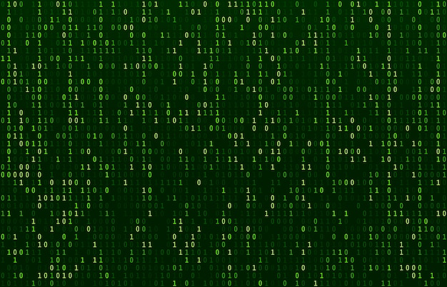 Matrix codestroom. het scherm met groene gegevenscodes, de stroom van binaire getallen en de samenvatting van de rij voor computercodering