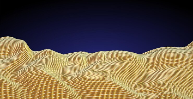 Vector matrix of countless blocks, gold texture, cloud computing.