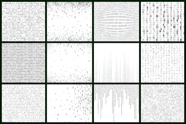 Sfondo in stile matrice impostato nei colori bianco e nero flusso di dati digitali illustrazione vettoriale