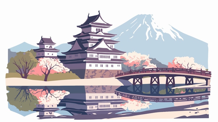 Vector matsumoto castle in spring season a beautiful landmark in nagano japan