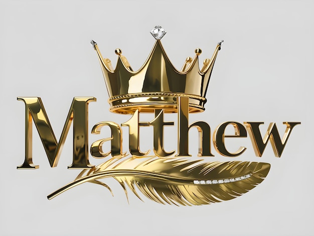 Vettore nome matthew logo design nome matthew in carattere elegante corona d'oro con piuma formato vettoriale