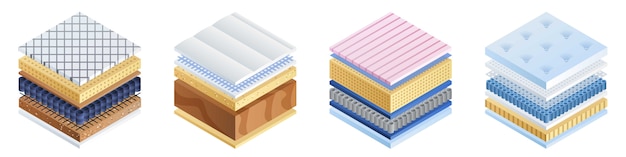 Mattress icons set, isometric style