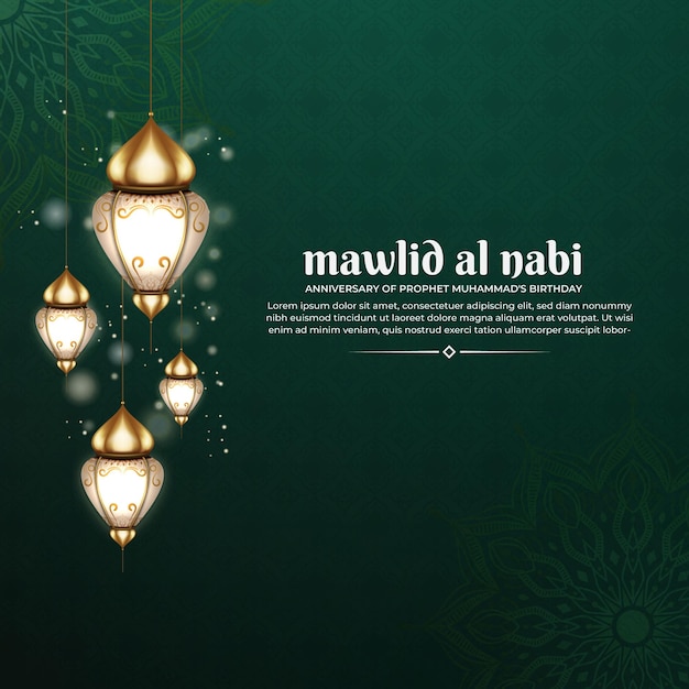 maulid nabi background anniversary of prophet muhammad birthday for greeting card banner