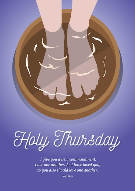 Vector maundy thursday good or holy thursday color vector illustration with washing of the feet