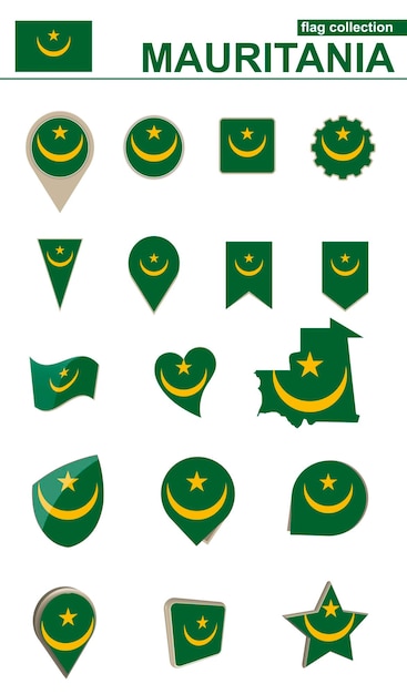 Vector mauritania flag collection big set for design