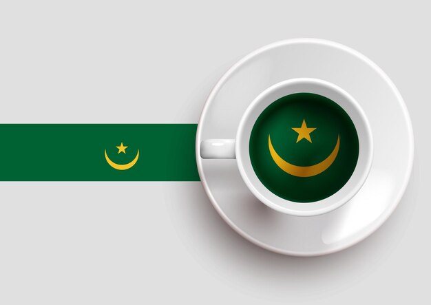 Mauritania flag with coffee on top view vector illustration