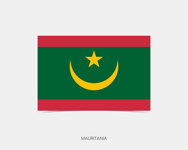 Vector mauritania rectangle flag icon with shadow