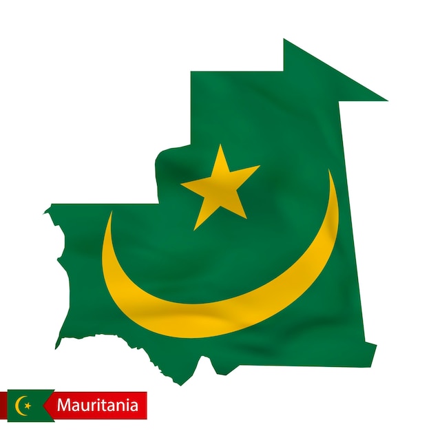 Mauritanië kaart met wapperende vlag van land