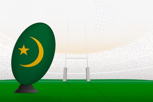 Mauritanië nationale team rugby bal op rugby stadion en doelpalen voorbereiden voor een strafschop