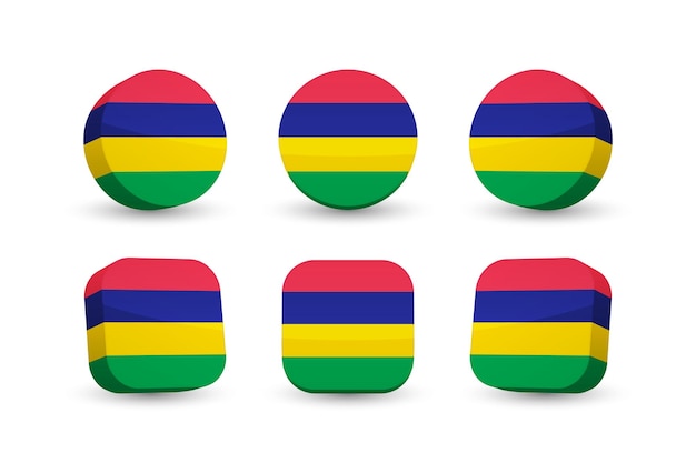 Mauritius flag 3d vector illustration button flag of Mauritius isolated on white