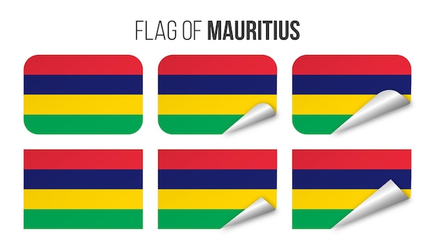 Mauritius flag labels stickers set vector illustration 3d flags of mauritius isolated on white