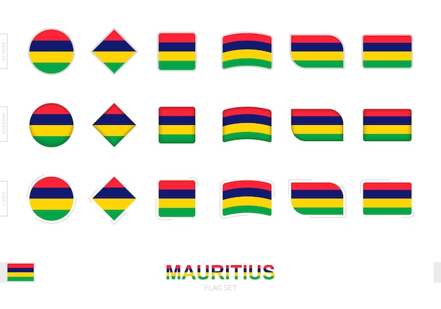 Set di bandiere mauritius, semplici bandiere di mauritius con tre diversi effetti.