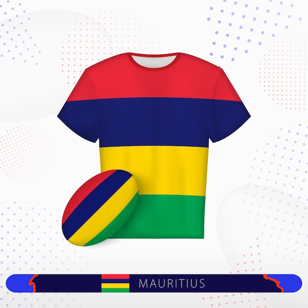 Mauritius rugby jersey met rugbybal van Mauritius op abstracte sport achtergrond